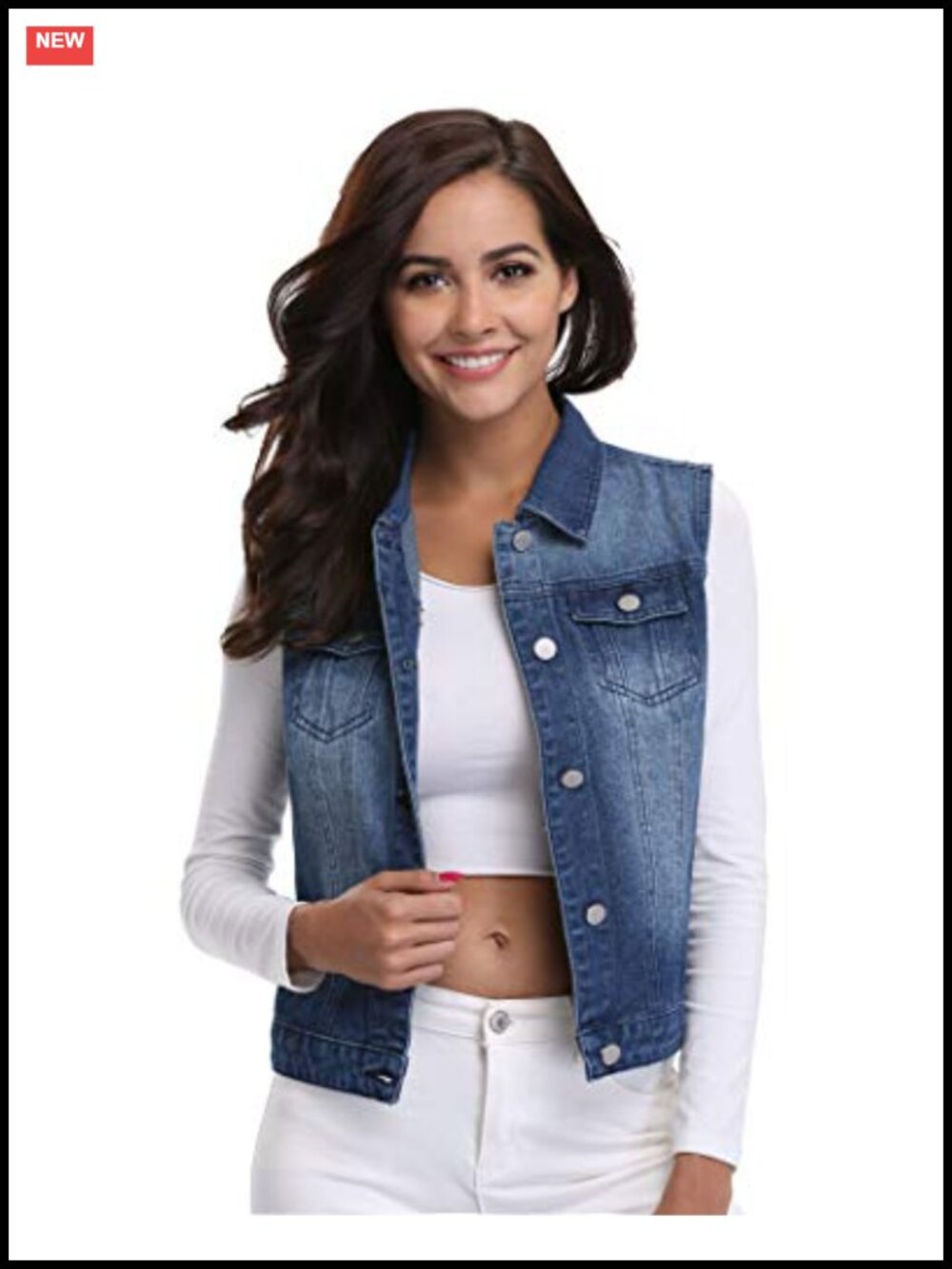 Women's Denim Vest Sleeveless Jean Vest with Pockets
